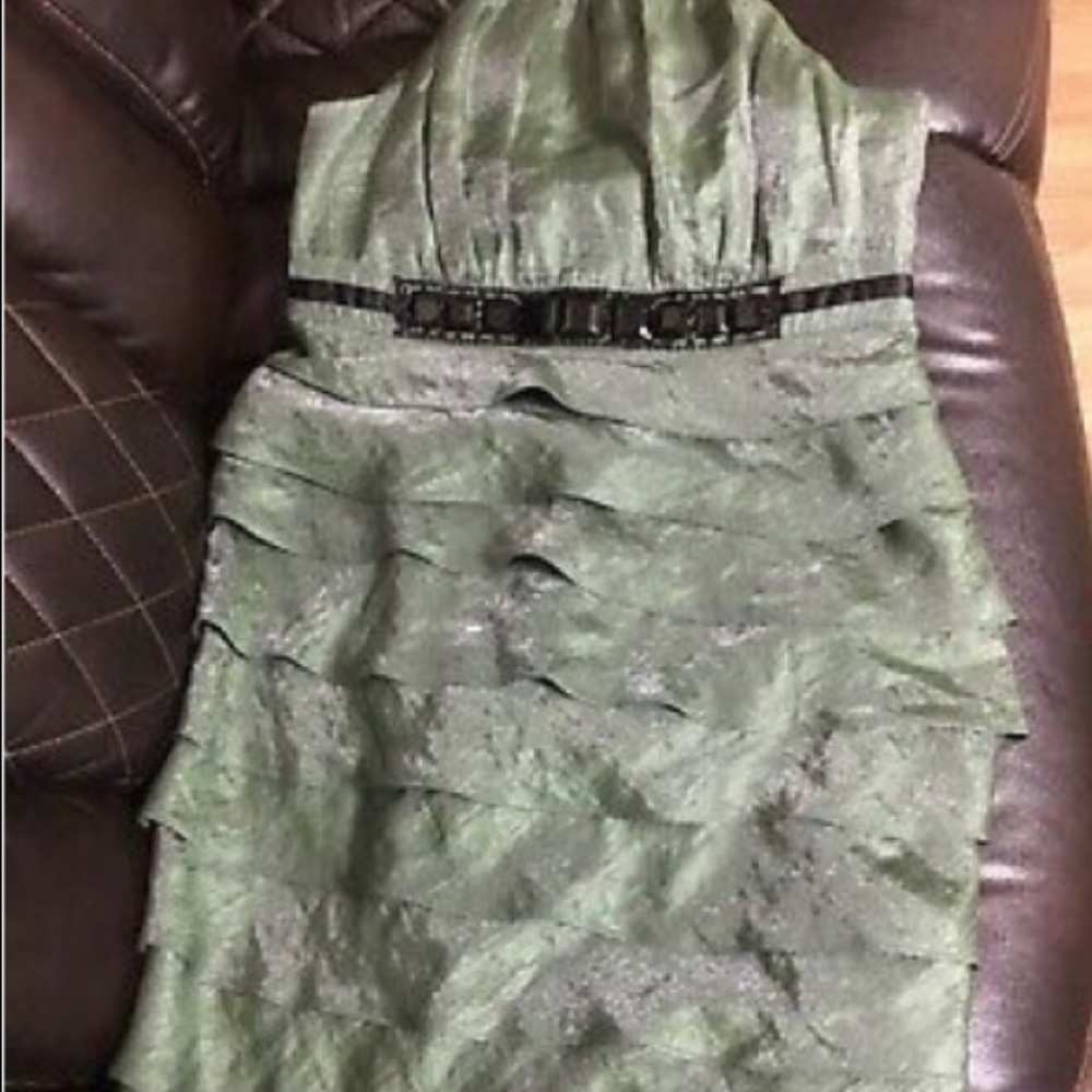 Green Layered Dress Sequin Black Belt